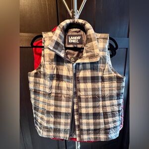 Lands' End Black and Gray Checkered Down Vest